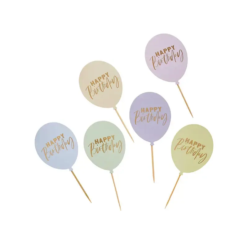- Pastel 'Happy Birthday' Balloon Food Picks 12 Pack
