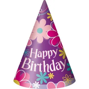 8 Pack Happy Birthday Blossom Party Hats