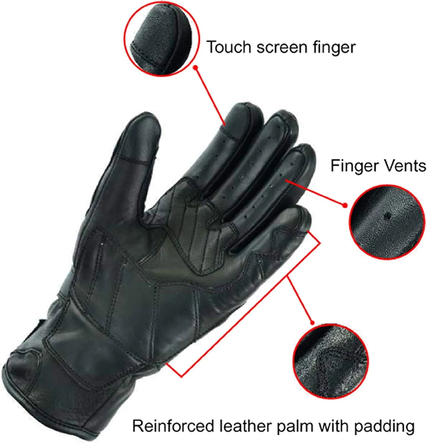 A&H Apparel Mens Touchscreen Full Finger Premium Cowhide Motorcycle Protective Glove