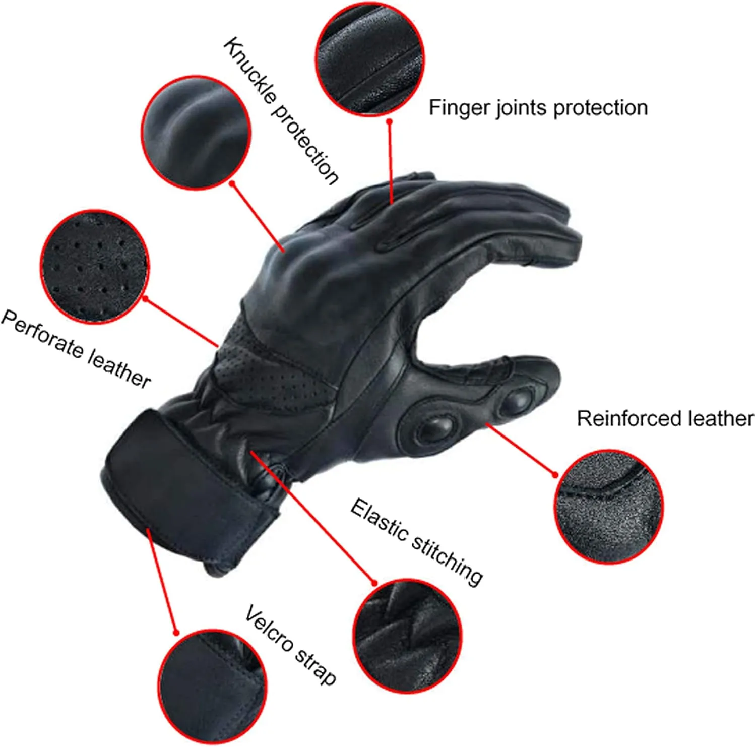 A&H Apparel Mens Touchscreen Full Finger Premium Cowhide Motorcycle Protective Glove