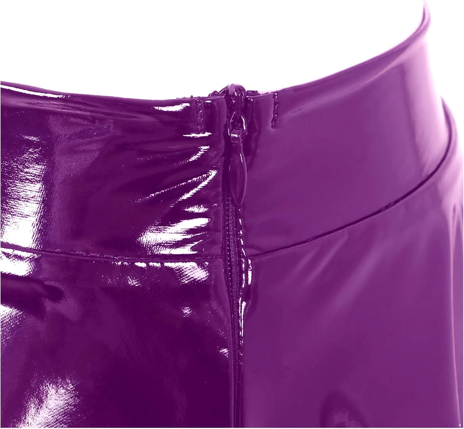 ACSUSS Women Latex Faux Leather Miniskirt for Clubwear Zipper High-Waisted Pleated Short Skirts