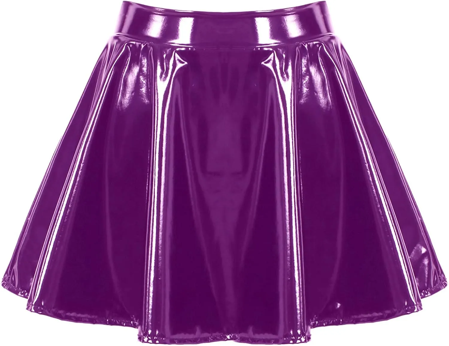 ACSUSS Women Latex Faux Leather Miniskirt for Clubwear Zipper High-Waisted Pleated Short Skirts