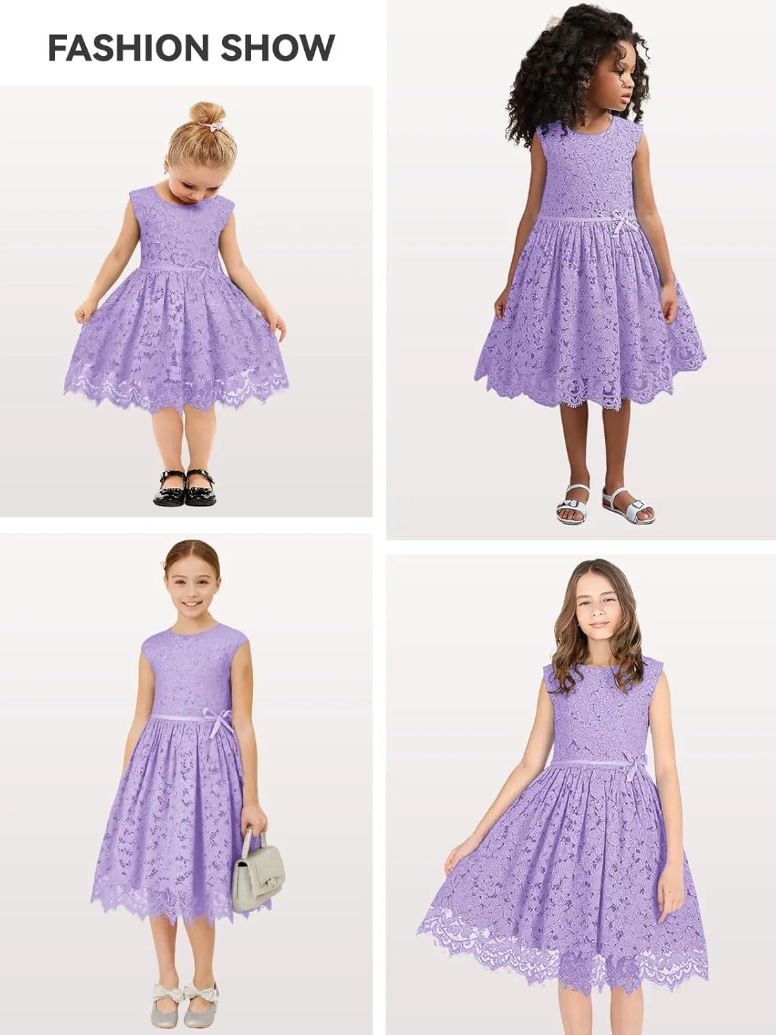ALLOVIN Girls and Toddler Sleeveless A-Line Lace Party Dress Flower Girl Princess Dress with Beaded Bowknot 2-12 Years