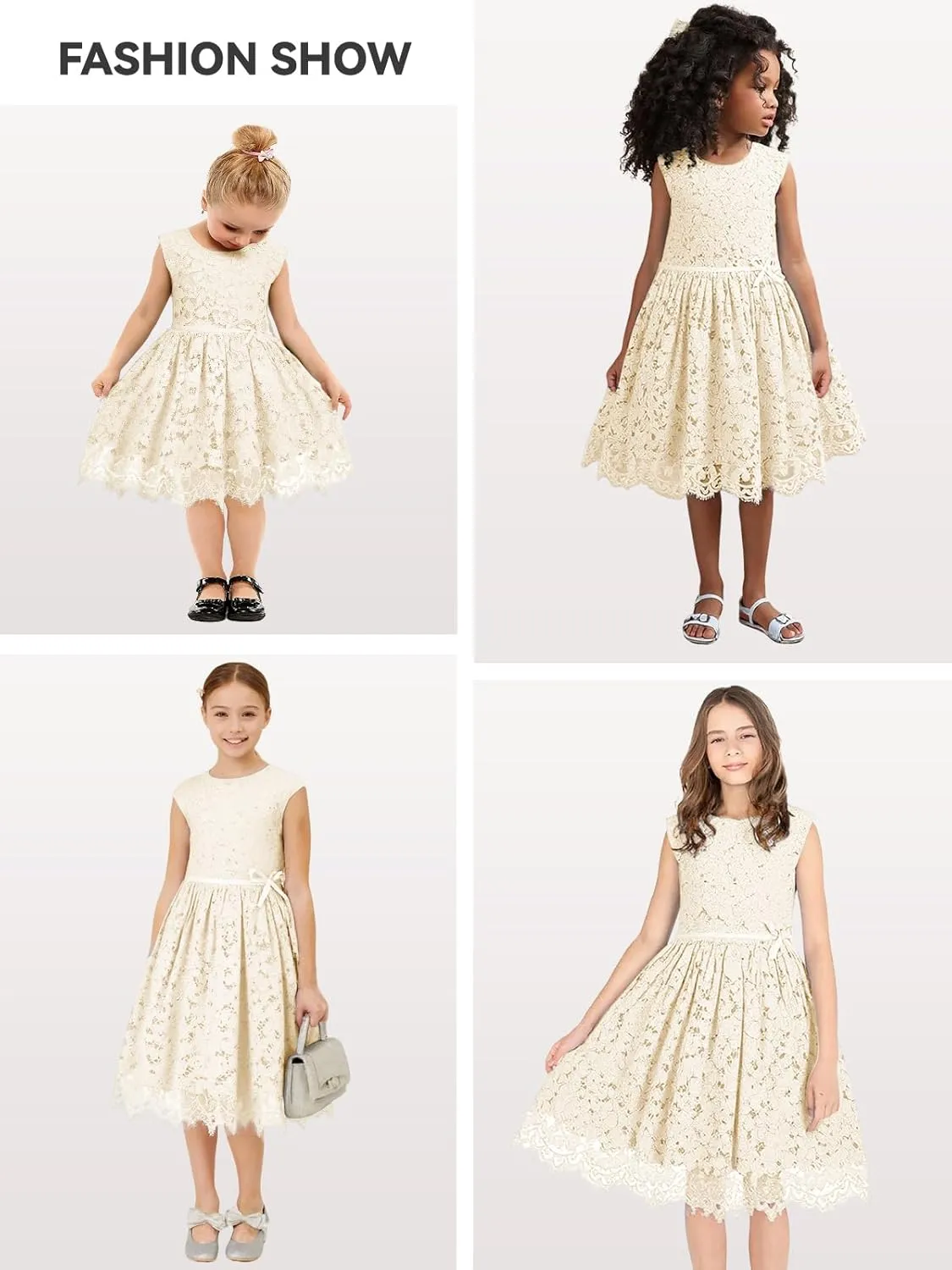 ALLOVIN Girls and Toddler Sleeveless A-Line Lace Party Dress Flower Girl Princess Dress with Beaded Bowknot 2-12 Years