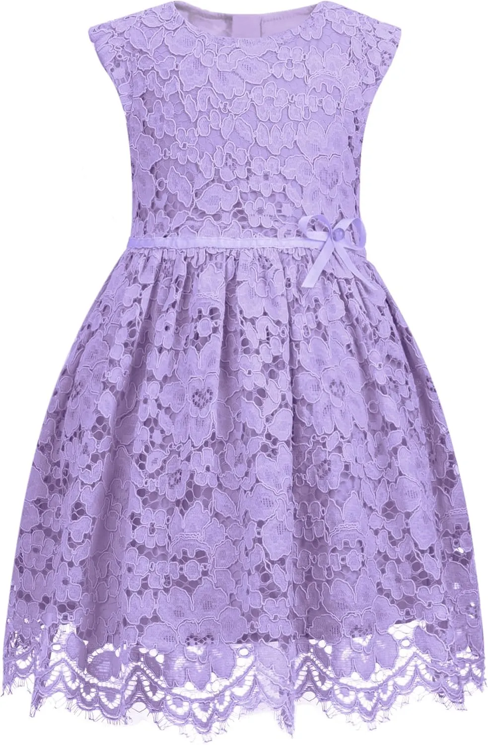 ALLOVIN Girls and Toddler Sleeveless A-Line Lace Party Dress Flower Girl Princess Dress with Beaded Bowknot 2-12 Years