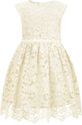 ALLOVIN Girls and Toddler Sleeveless A-Line Lace Party Dress Flower Girl Princess Dress with Beaded Bowknot 2-12 Years