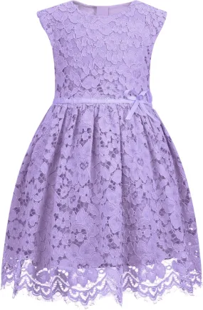 ALLOVIN Girls and Toddler Sleeveless A-Line Lace Party Dress Flower Girl Princess Dress with Beaded Bowknot 2-12 Years