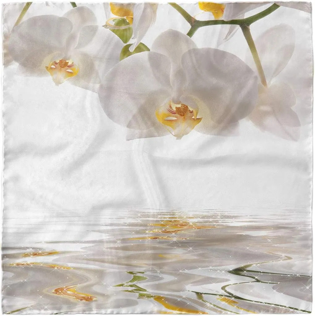 Ambesonne Flower Head Scarf, Orchids on Rippling Water, Hair Wrap