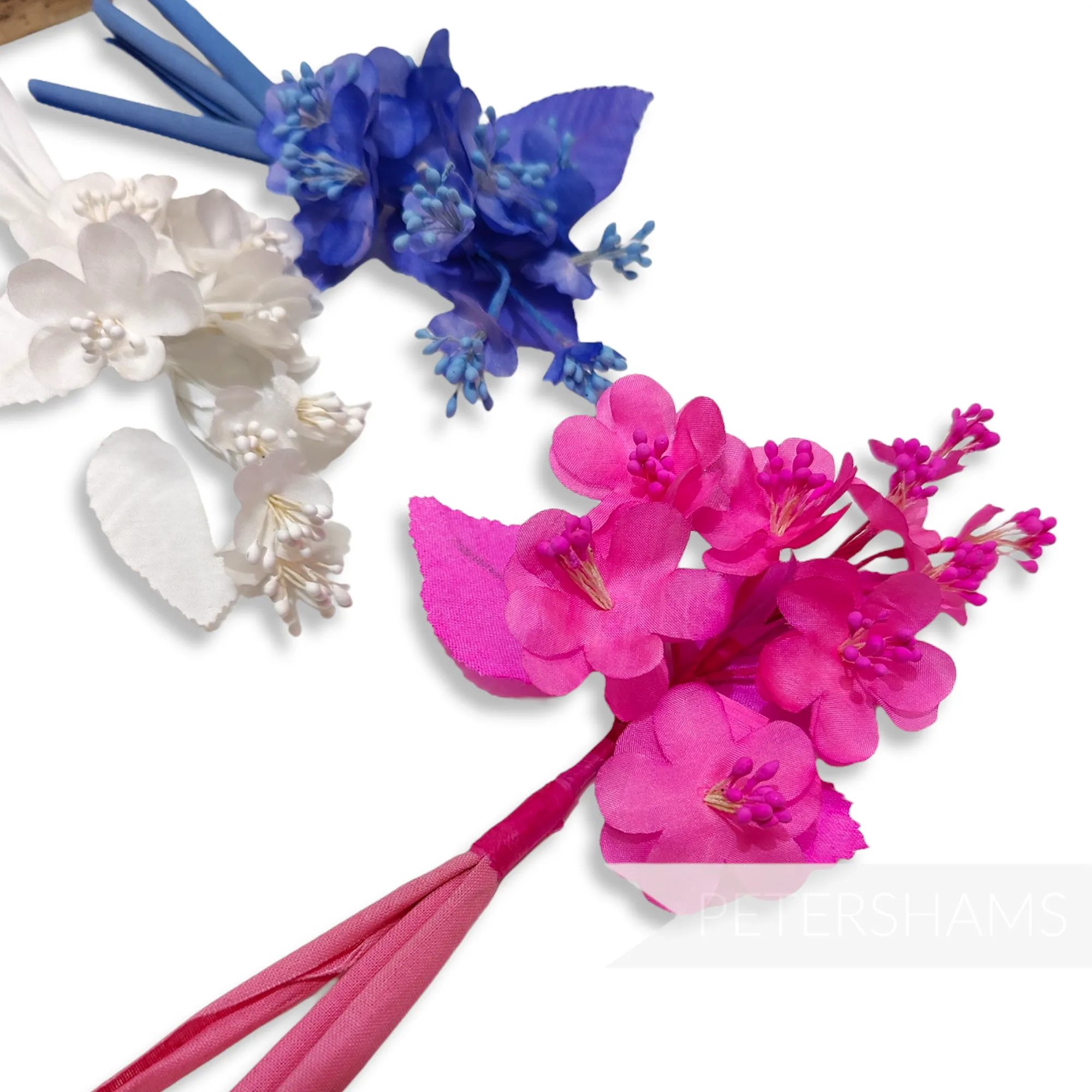 'August' Petite Silk Blossom Spray Mount with Leaves and Rolled Stems
