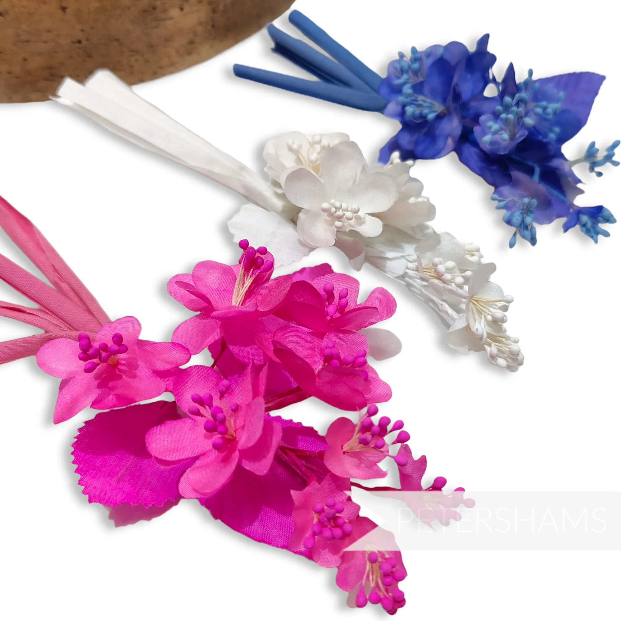 'August' Petite Silk Blossom Spray Mount with Leaves and Rolled Stems