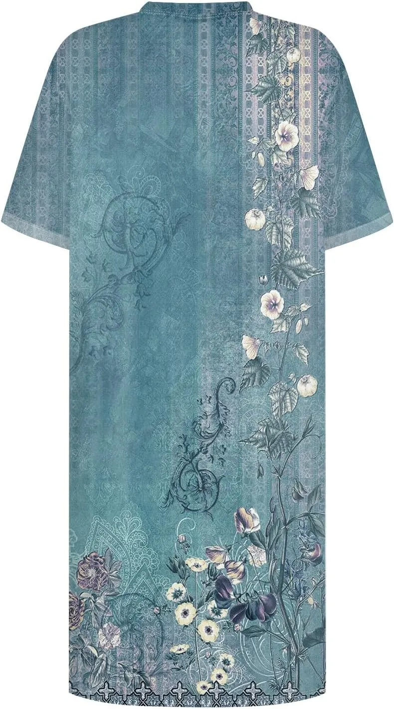 BAXLIMEK Mini Dresses for Women,2025 Spring Summer Casual Loose Crewneck Short Sleeve T Shirt Dress Plain/Print Beach Dress