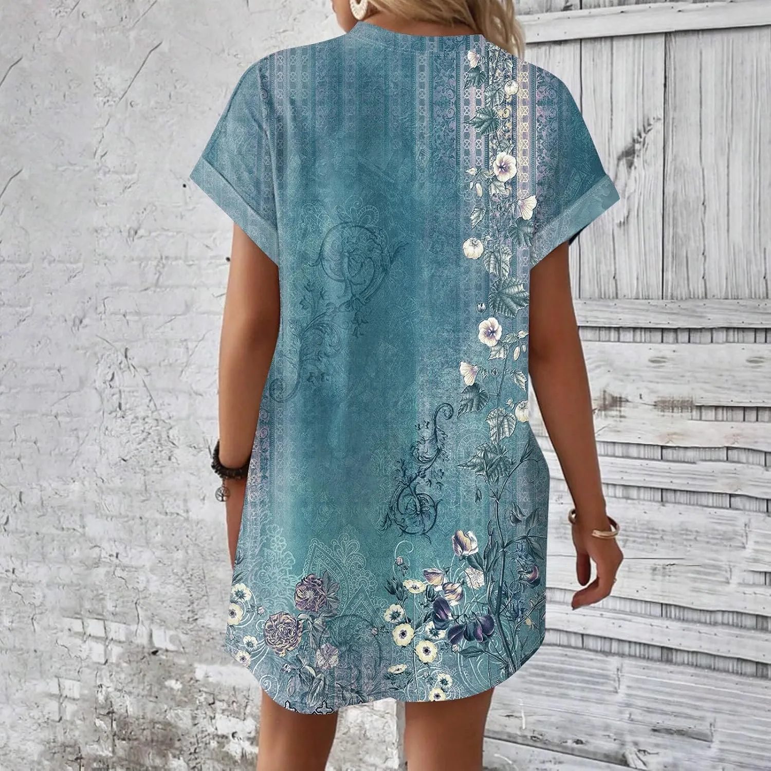 BAXLIMEK Mini Dresses for Women,2025 Spring Summer Casual Loose Crewneck Short Sleeve T Shirt Dress Plain/Print Beach Dress