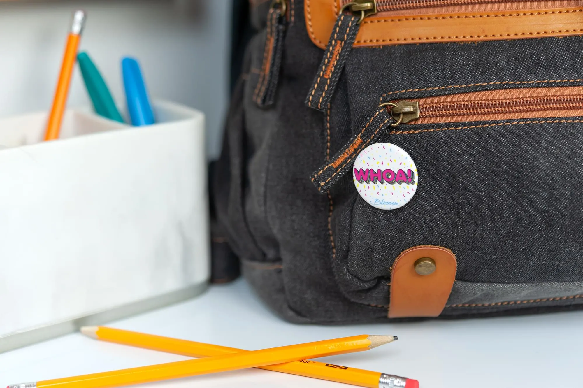 Blossom Series Collectible Button Pin | "Whoa!" | Measures 1.25 Inches