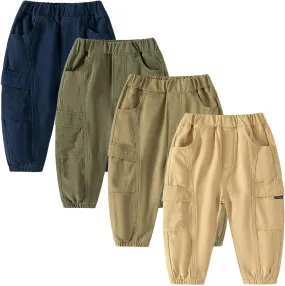 Boys' and Toddler Pull On Cargo Pants Baby Loose Long Pant with Pockets Boys Lightweight Joggers Sweatpants