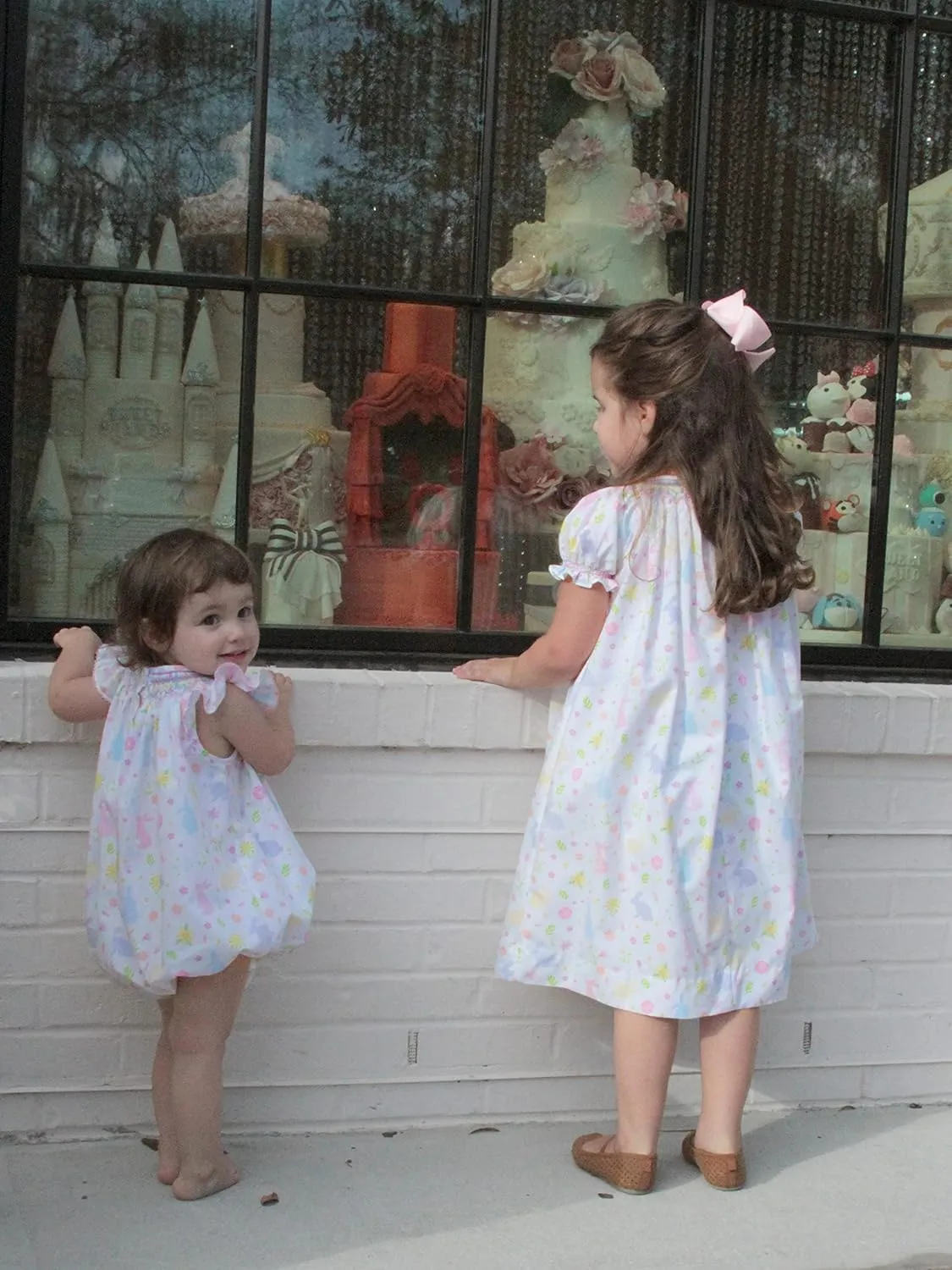 Carouselwear Springtime Smocked Bubble Dress for Babies and Toddlers - Pastel Bunnies and Angel Wing Sleeves