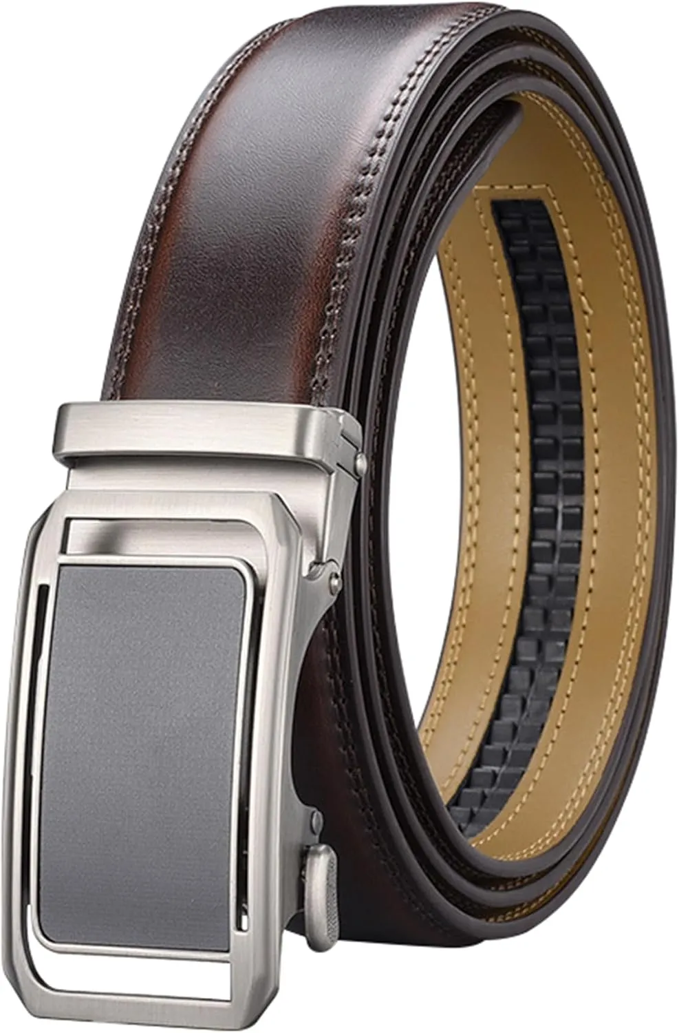 Casual Men's Genuine Leather Belts Automatic Buckle Ratchet Belt Adjustable Waist Strap for Jeans Pants