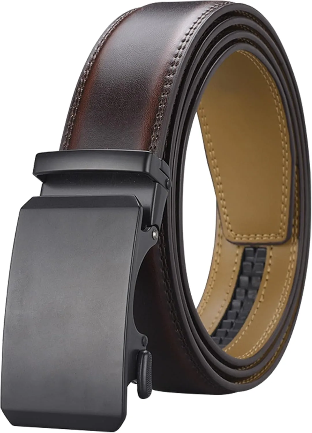 Casual Men's Genuine Leather Belts Automatic Buckle Ratchet Belt Adjustable Waist Strap for Jeans Pants