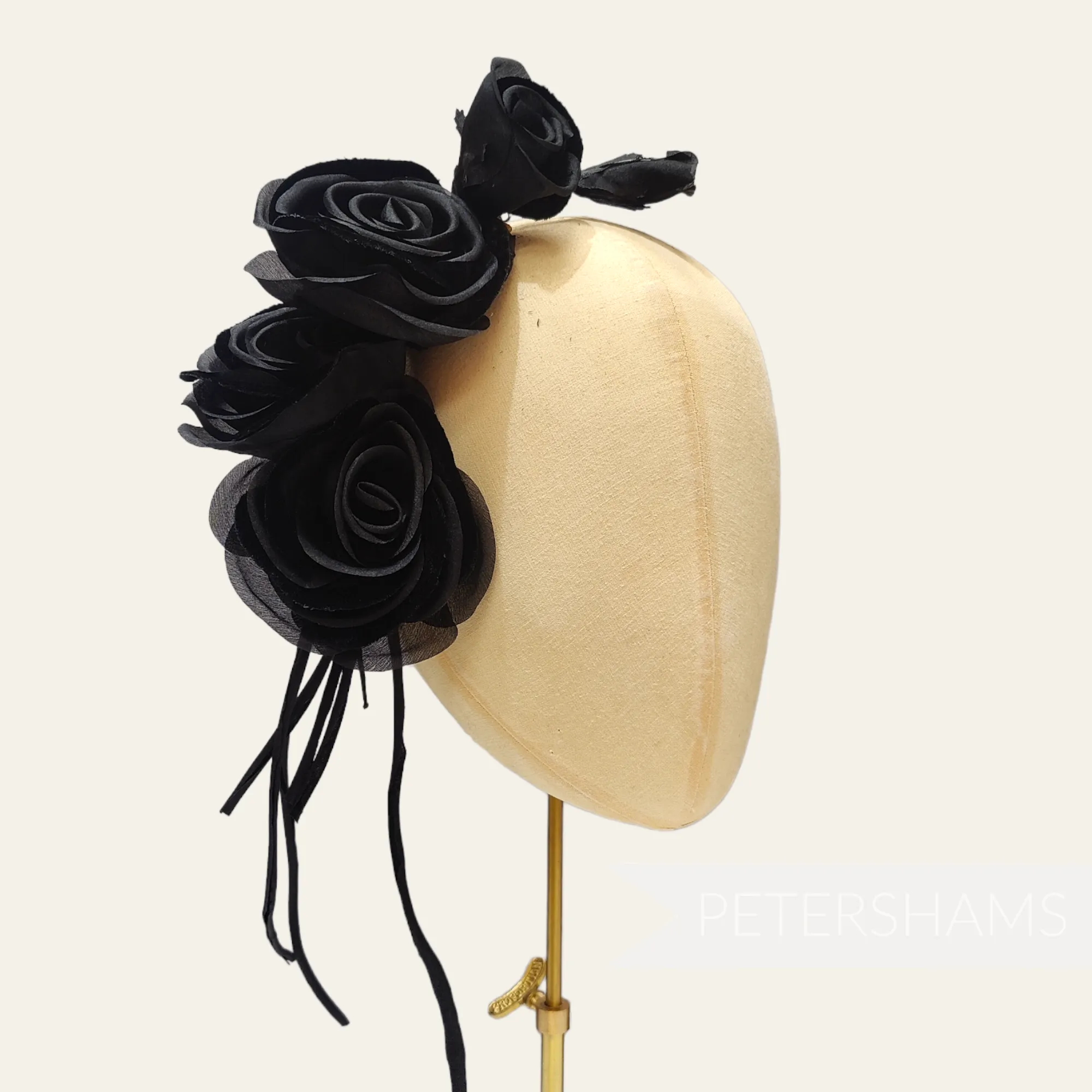 'Cathleen' Silk and Velvet Triple Blossom Millinery Flower Hat Mount