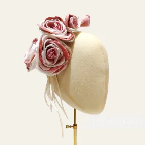 'Cathleen' Silk and Velvet Triple Blossom Millinery Flower Hat Mount