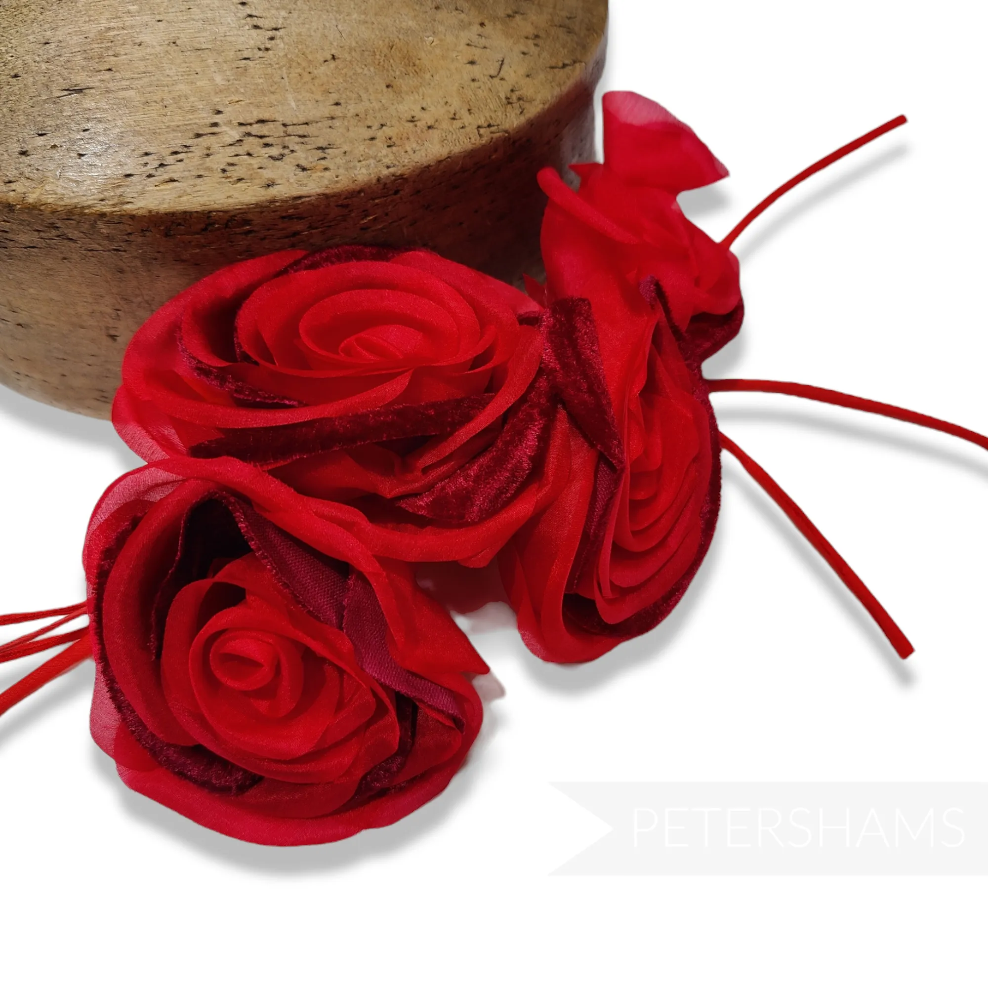 'Cathleen' Silk and Velvet Triple Blossom Millinery Flower Hat Mount