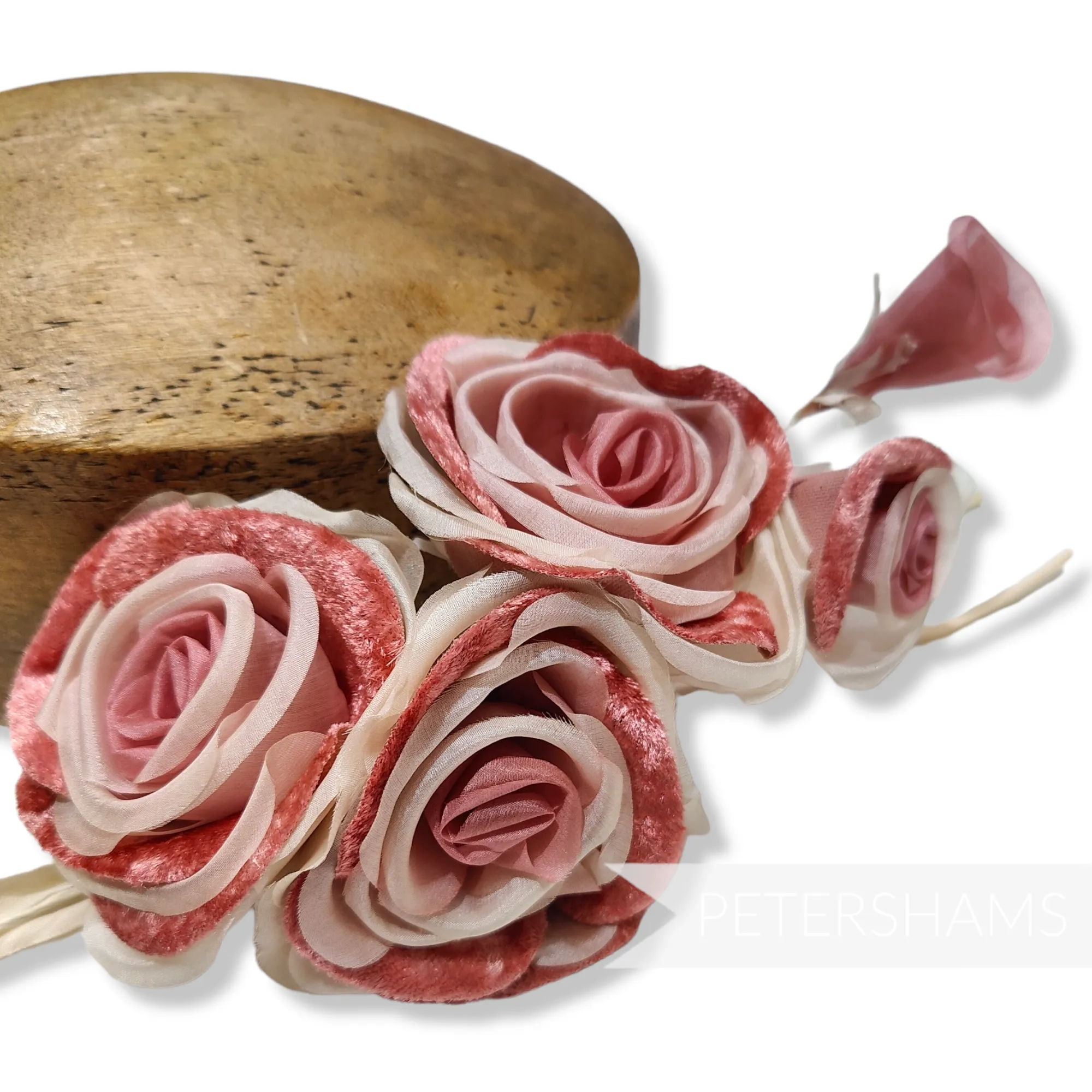 'Cathleen' Silk and Velvet Triple Blossom Millinery Flower Hat Mount