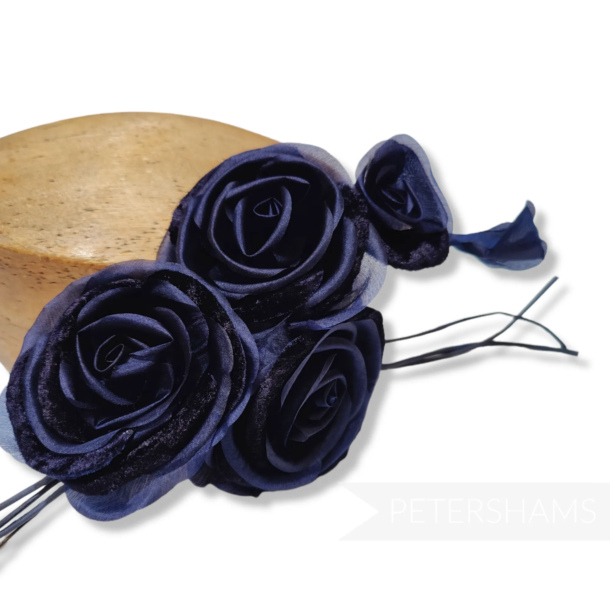'Cathleen' Silk and Velvet Triple Blossom Millinery Flower Hat Mount