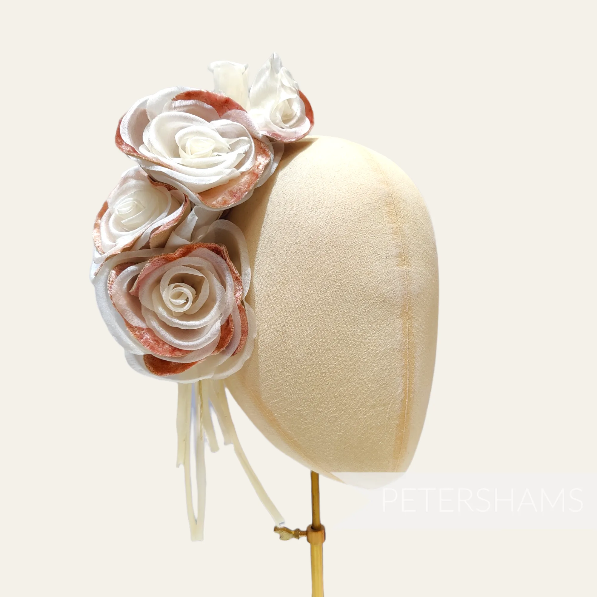 'Cathleen' Silk and Velvet Triple Blossom Millinery Flower Hat Mount