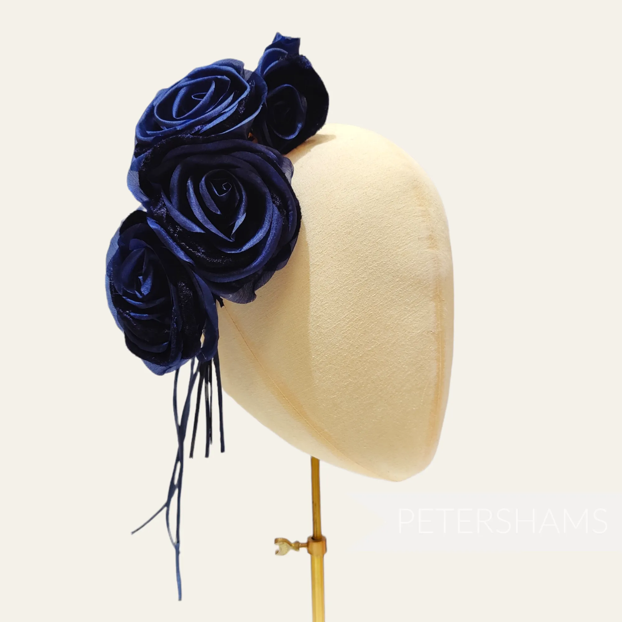 'Cathleen' Silk and Velvet Triple Blossom Millinery Flower Hat Mount