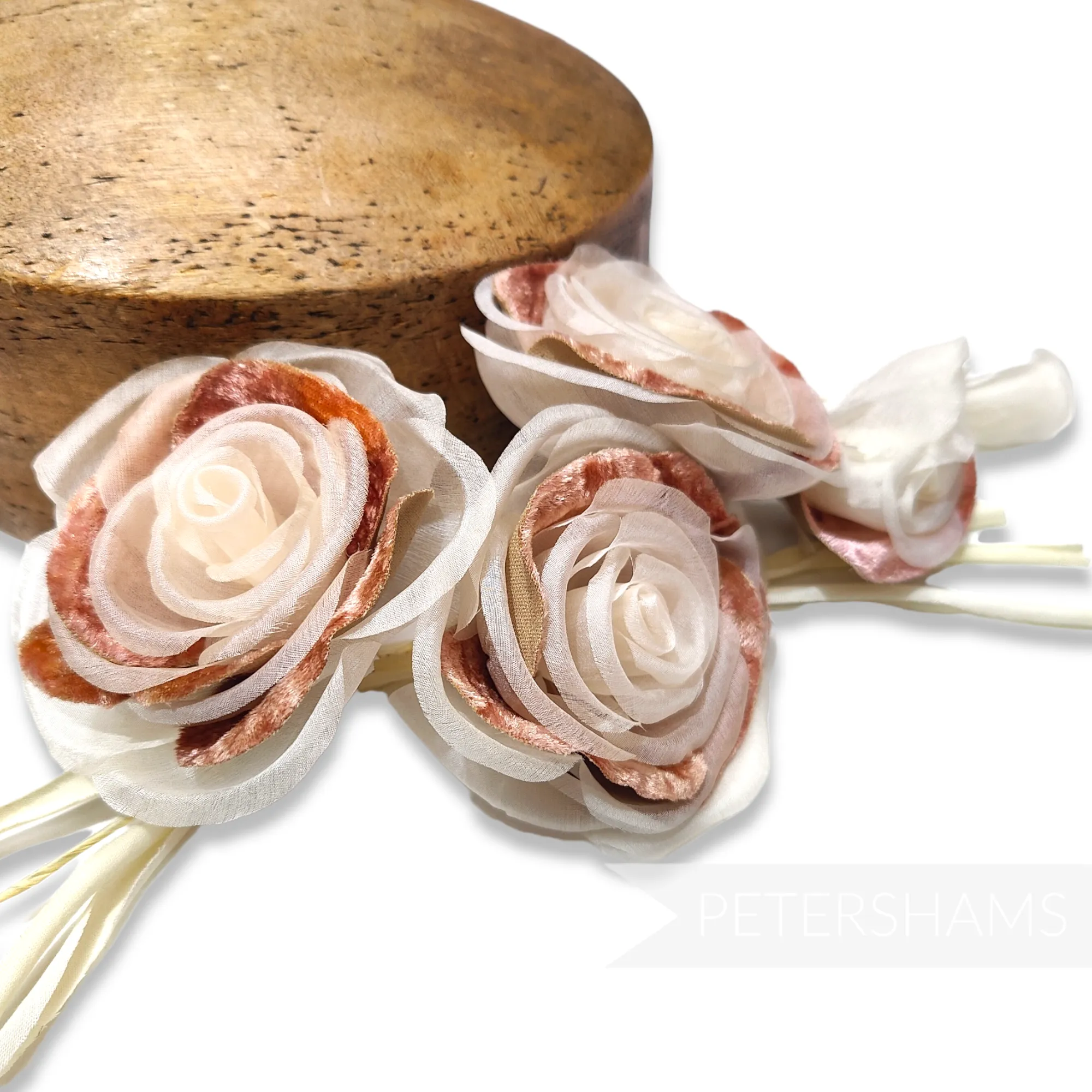 'Cathleen' Silk and Velvet Triple Blossom Millinery Flower Hat Mount