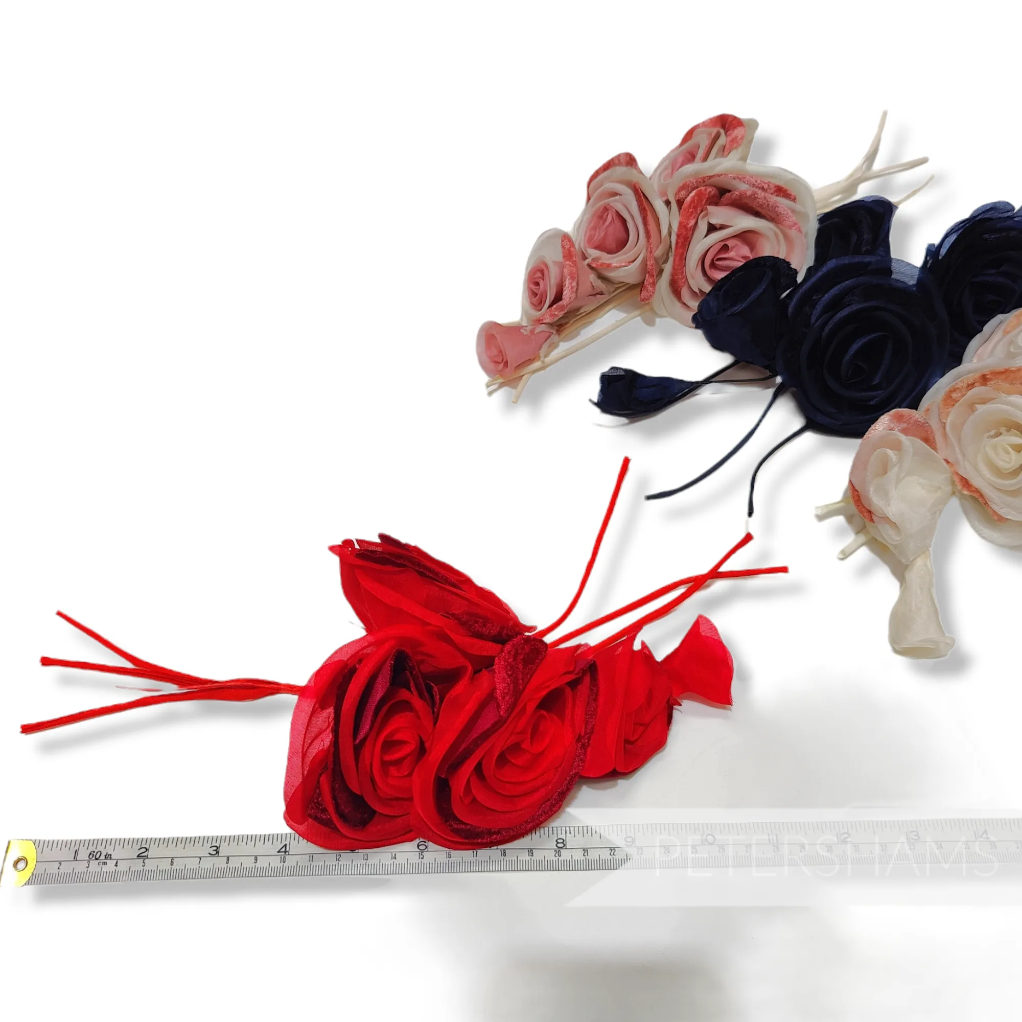 'Cathleen' Silk and Velvet Triple Blossom Millinery Flower Hat Mount