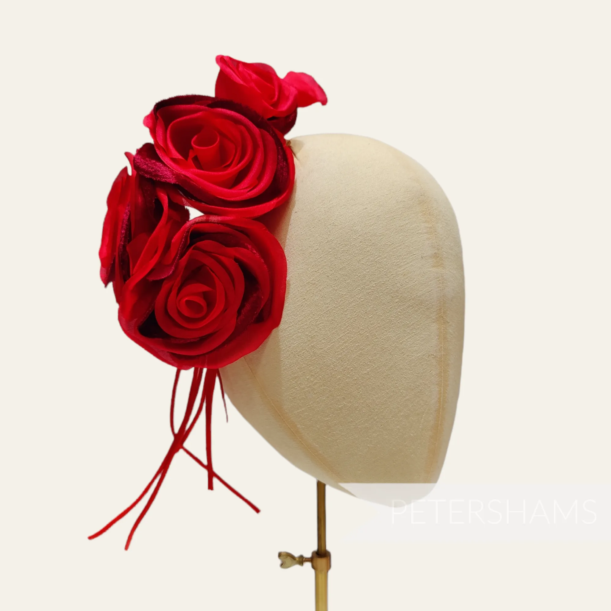 'Cathleen' Silk and Velvet Triple Blossom Millinery Flower Hat Mount