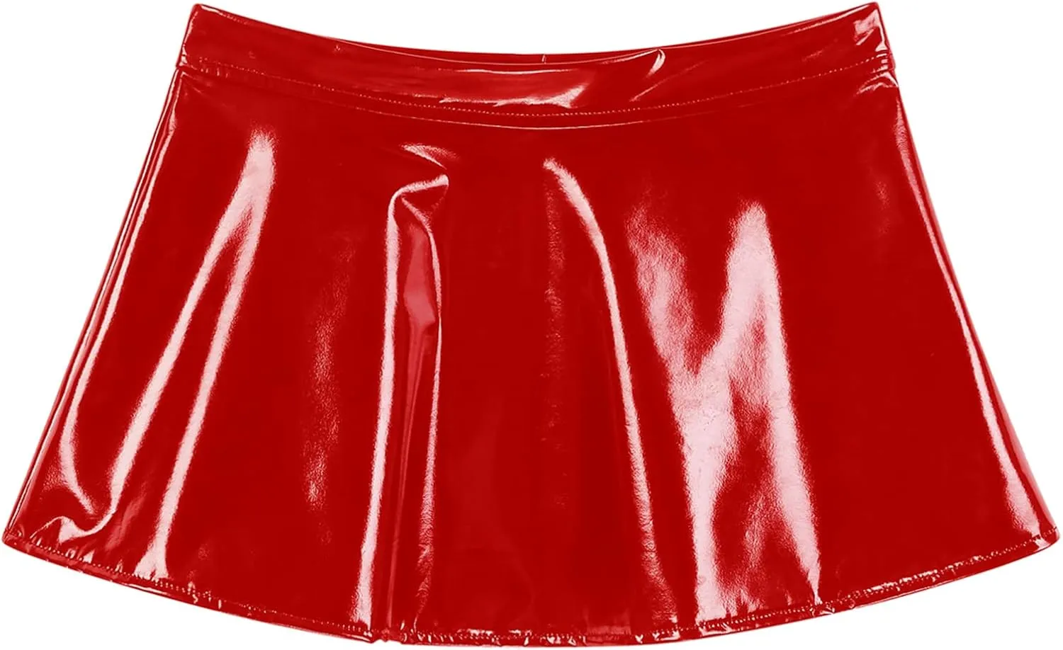 CHICTRY Latex Metallic Skirt for Women Patent Leather Open Front Sexy Pleated Mini Skater Skirt