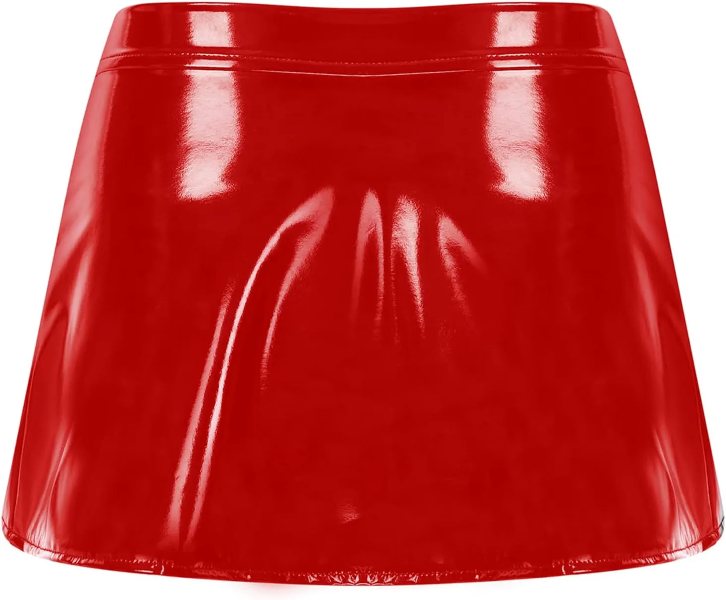 CHICTRY Latex Metallic Skirt for Women Patent Leather Open Front Sexy Pleated Mini Skater Skirt