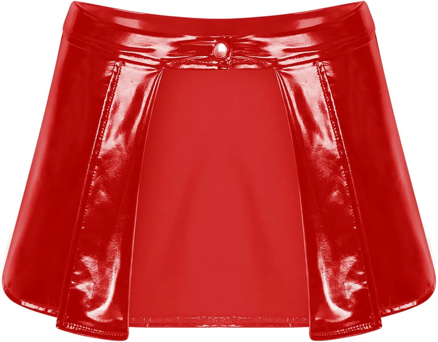 CHICTRY Latex Metallic Skirt for Women Patent Leather Open Front Sexy Pleated Mini Skater Skirt