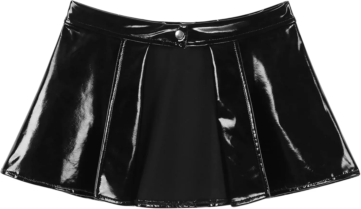 easyforever Women's Shiny Flared Pleated Mini Skater Skirt Leather Open Front Wetlook PVC Skirts