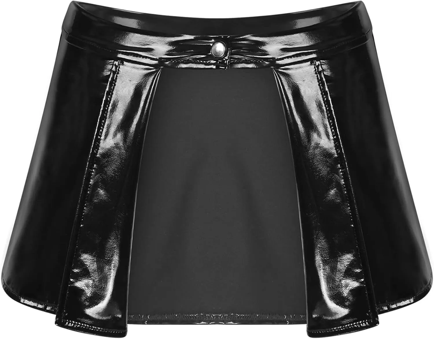 easyforever Women's Shiny Flared Pleated Mini Skater Skirt Leather Open Front Wetlook PVC Skirts