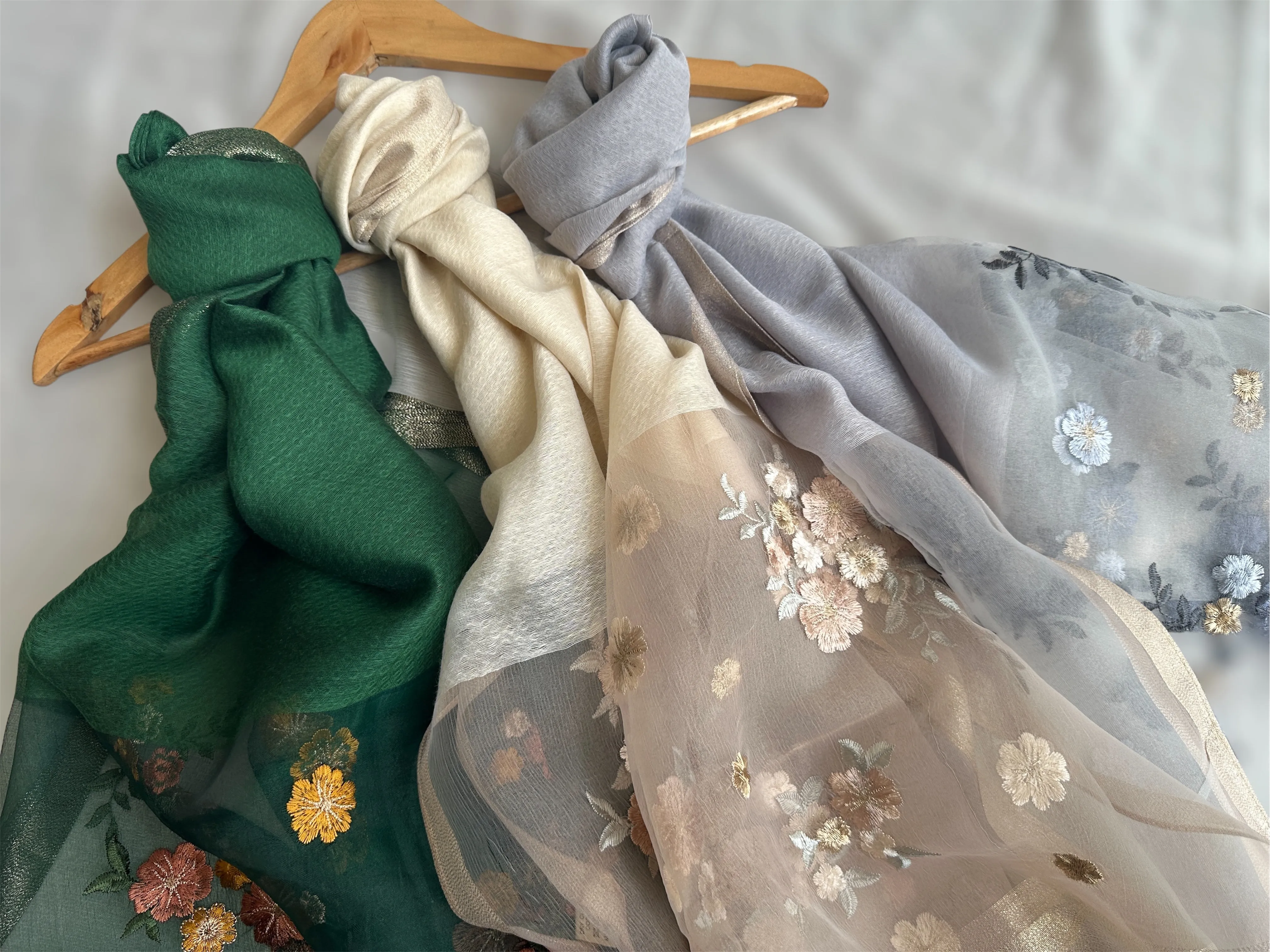 Embroidered Organza- Luxury Hijabs- Cream