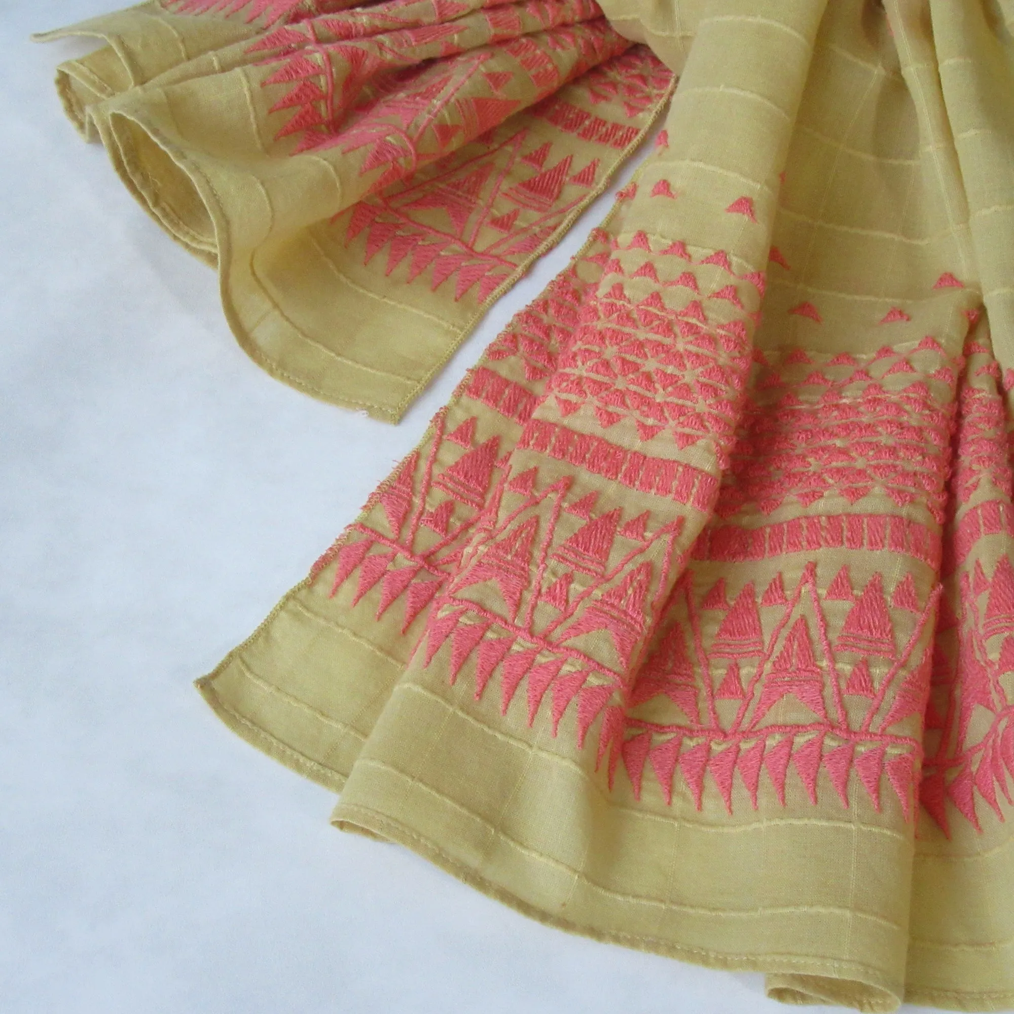 Embroidered Self Check Long Scarf: BUTTERSCOTCH