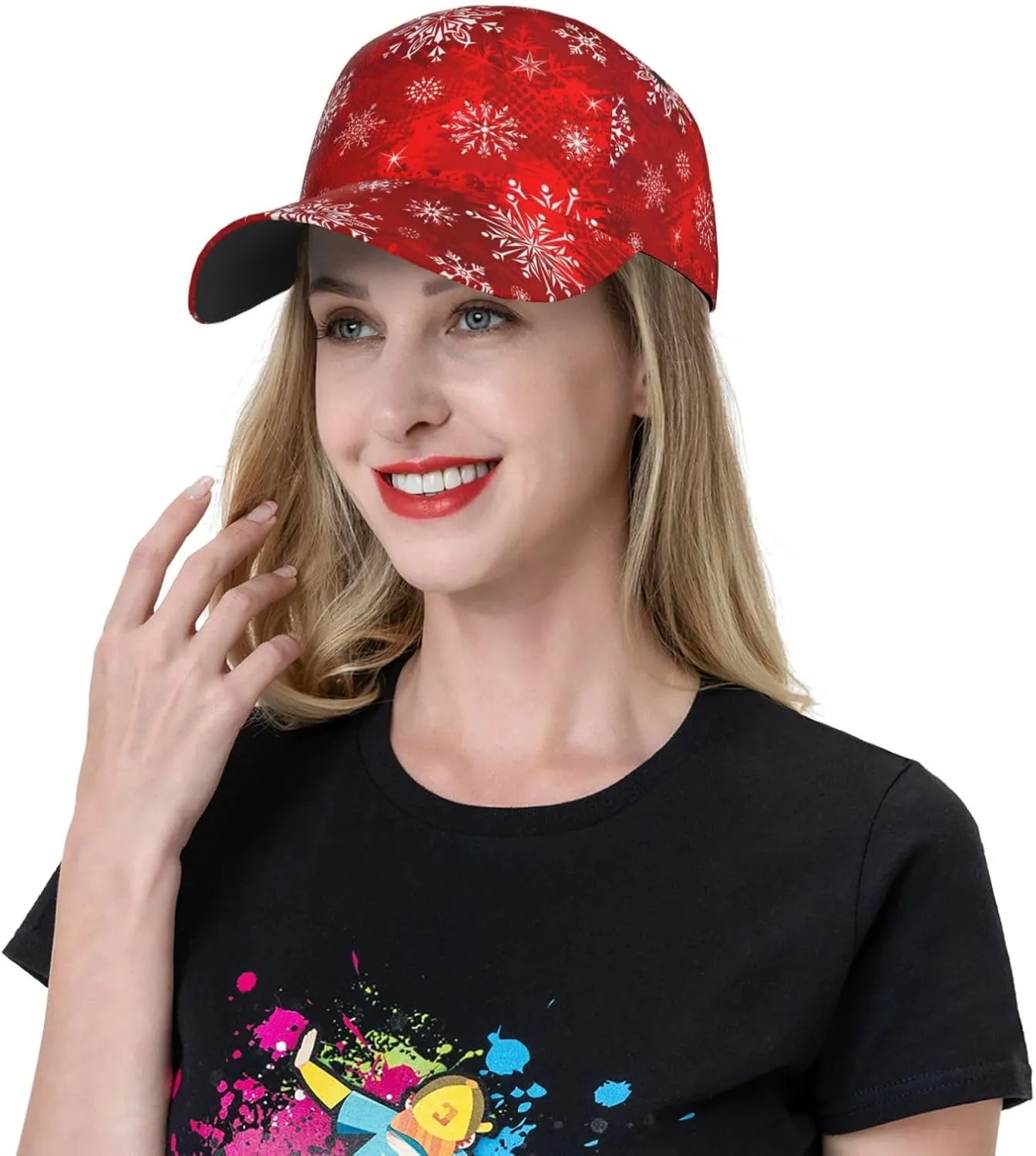 Funny Christmas Baseball Cap Adjustable Hat Xmas Snowflake Red Plaid Sun Cap for Men Women