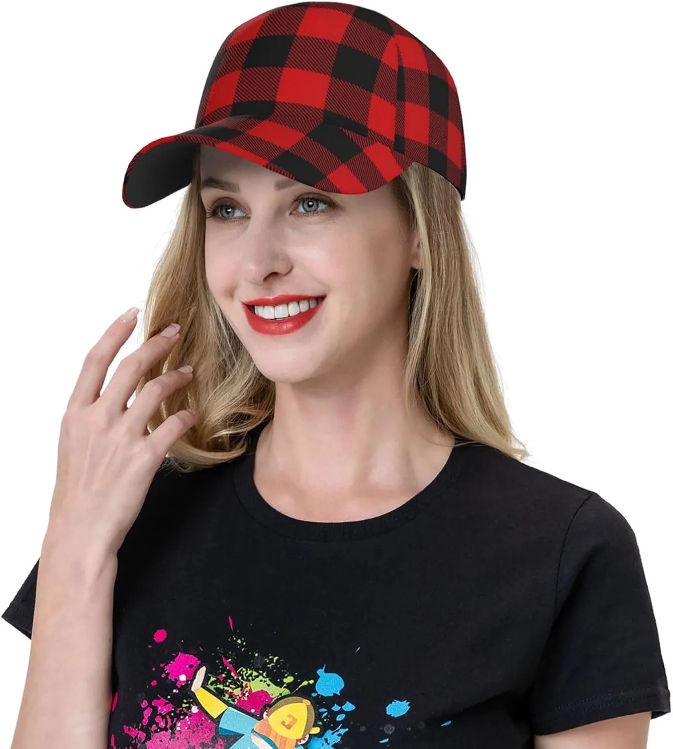 Funny Christmas Baseball Cap Adjustable Hat Xmas Snowflake Red Plaid Sun Cap for Men Women