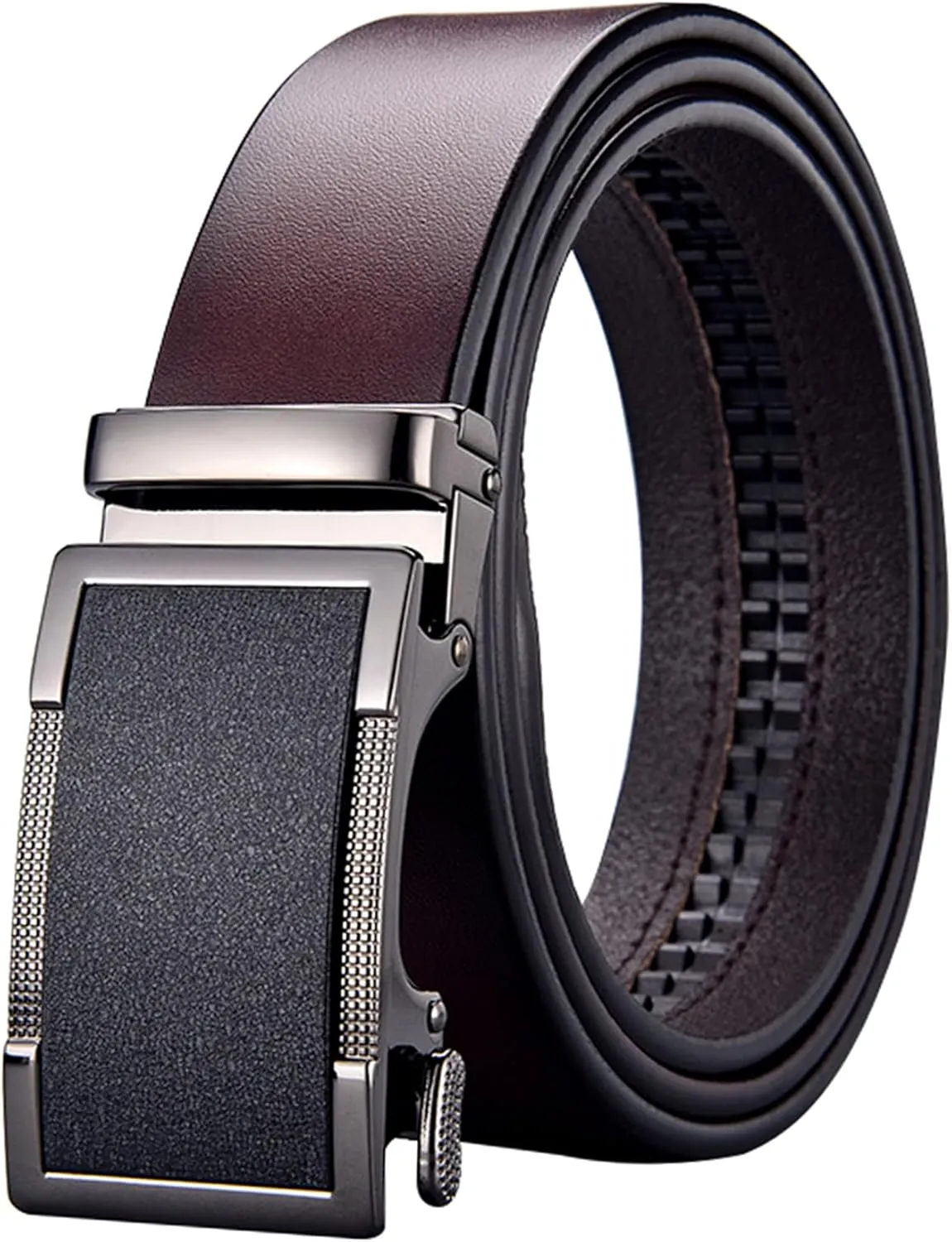 Genuine Leather Belts for Men, Automatic Buckle Ratchet Waist Strap Classic Belt for Jeans Pants Suits