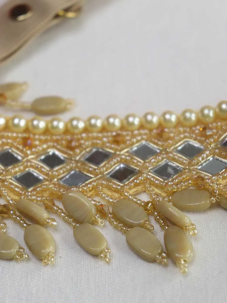 Handcrafted Mirror & Beads Belt - Traditional Golden Design | Artisan Accessory