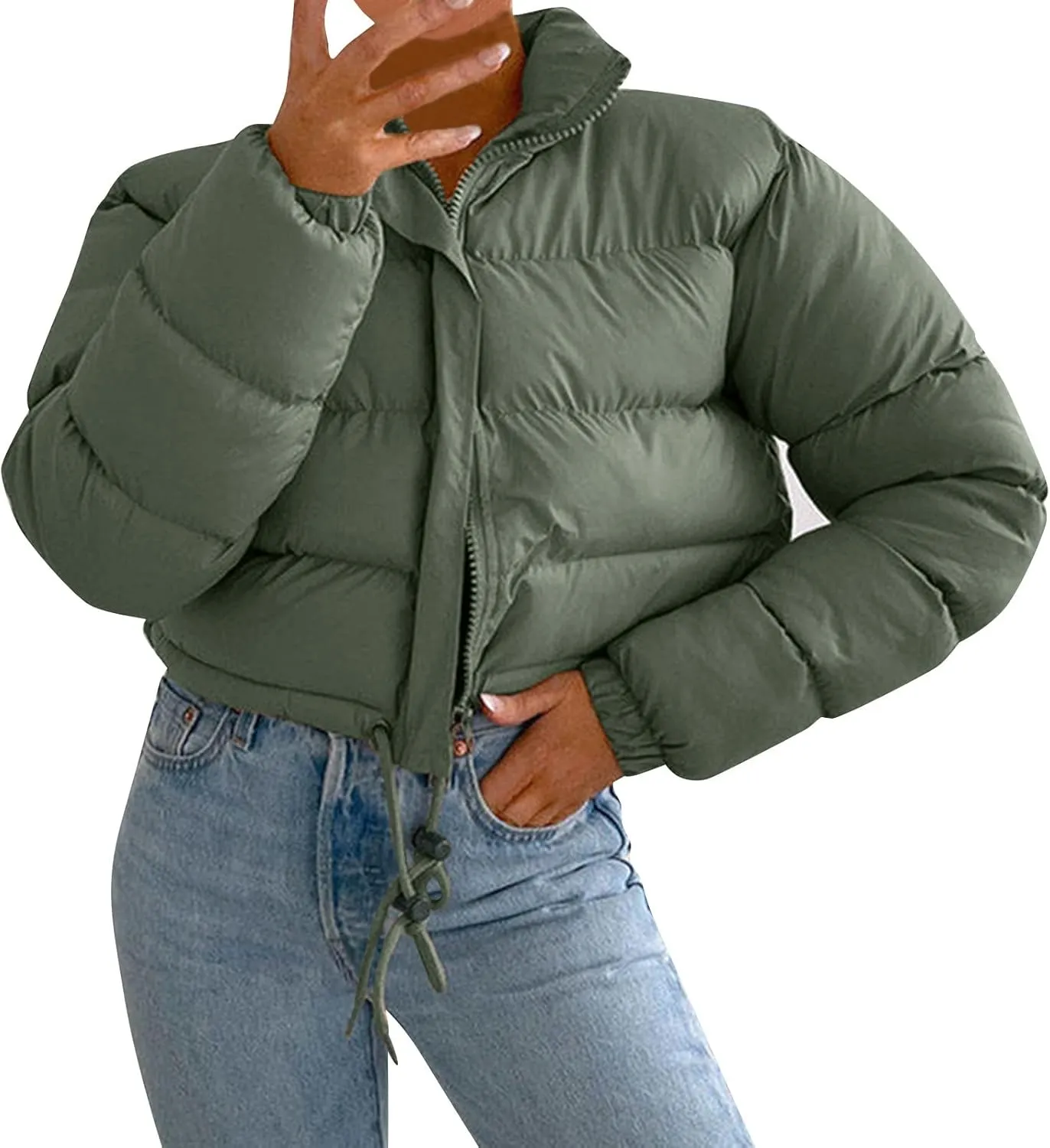 iQKA Women Men Camo Down Jacket Unisex Long Sleeve Glossy Camouflage Zipper Coat with Pockets Oversized Puffer Jackets S-5XL