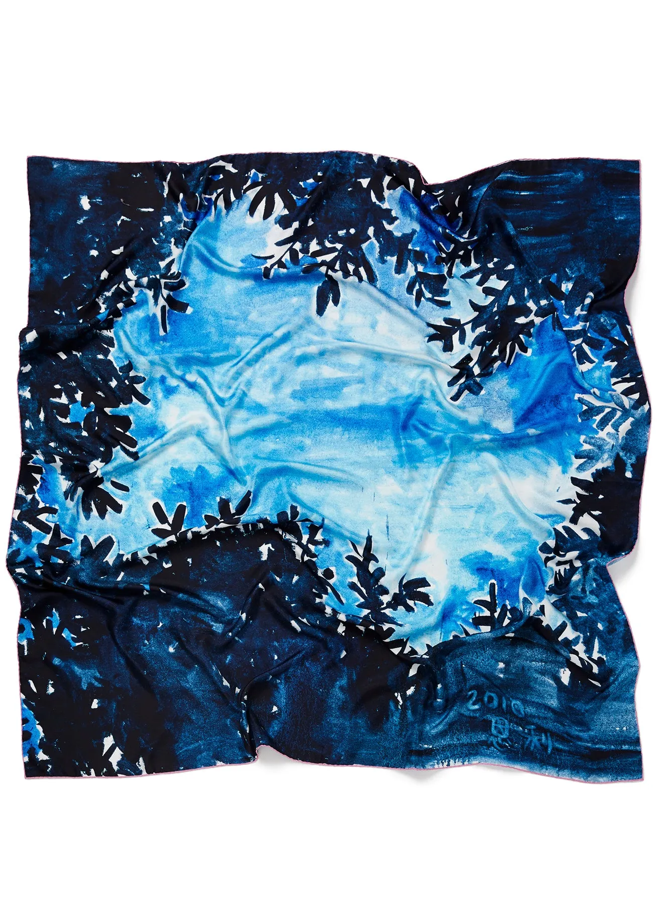 JANECARR X ZHANG ENLI BLUE TREE SQUARE - Printed silk twill scarf