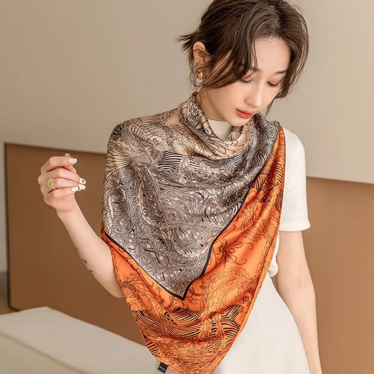 K-Elewon Large Square Scarf 43" Silk Scarf Fashion Scarves Silk Feeling Hair Wrapping Scarfs Night Sleeping Headscarf
