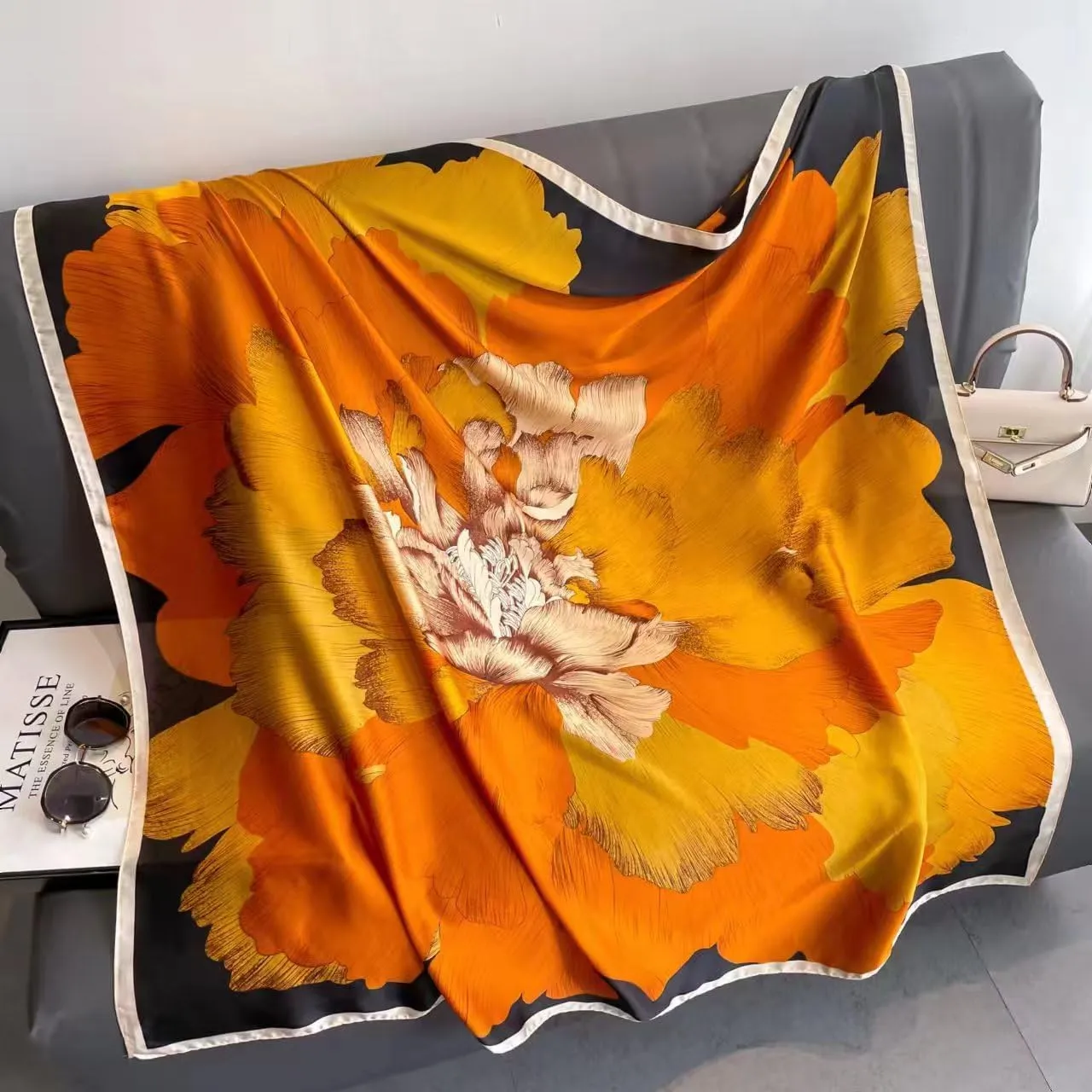 K-Elewon Large Square Scarf 43" Silk Scarf Fashion Scarves Silk Feeling Hair Wrapping Scarfs Night Sleeping Headscarf