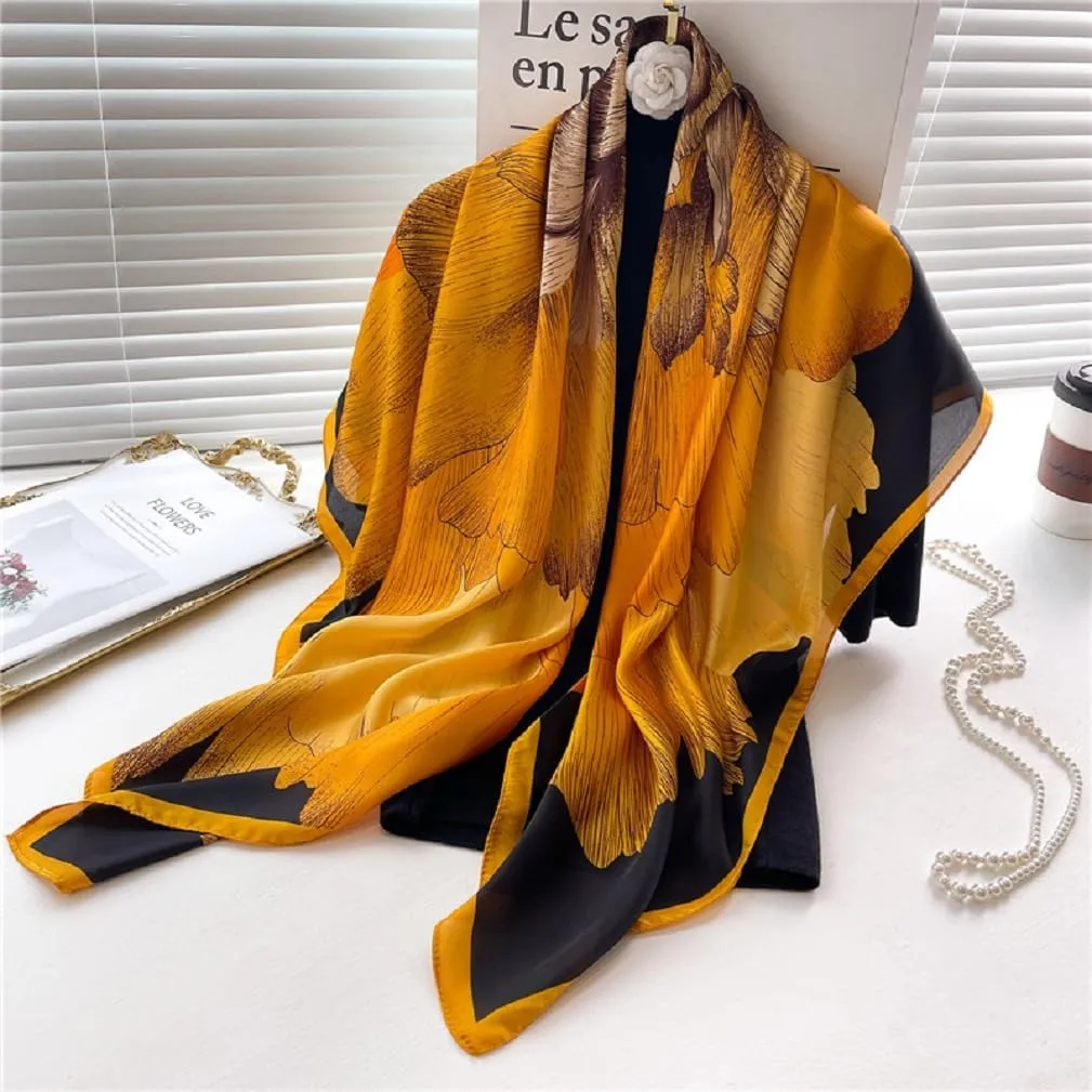 K-Elewon Large Square Scarf 43" Silk Scarf Fashion Scarves Silk Feeling Hair Wrapping Scarfs Night Sleeping Headscarf