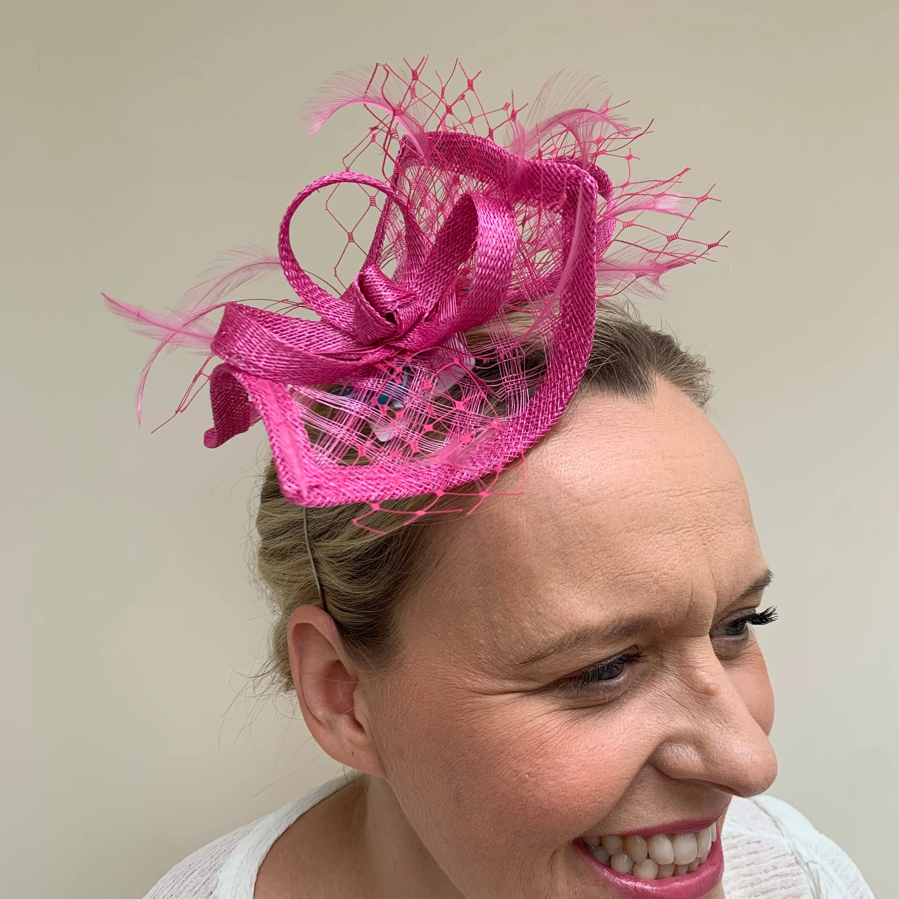 Max and Ellie HF1 Small Fascinator on Headband in Pinks