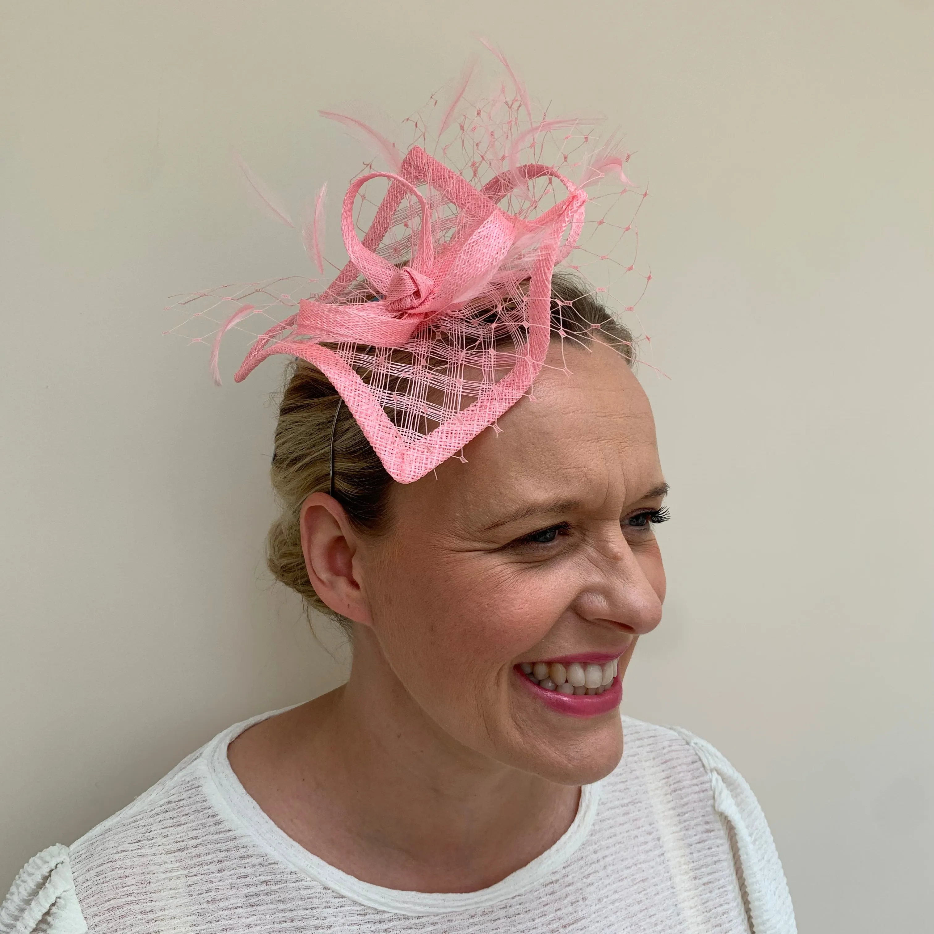 Max and Ellie HF1 Small Fascinator on Headband in Pinks