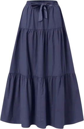 Maxi Skirts for Women 2025 Fashion Boho Long Skirt Summer Beach Swing Ruffle Tiered A-Line Pleated Elastic Waist